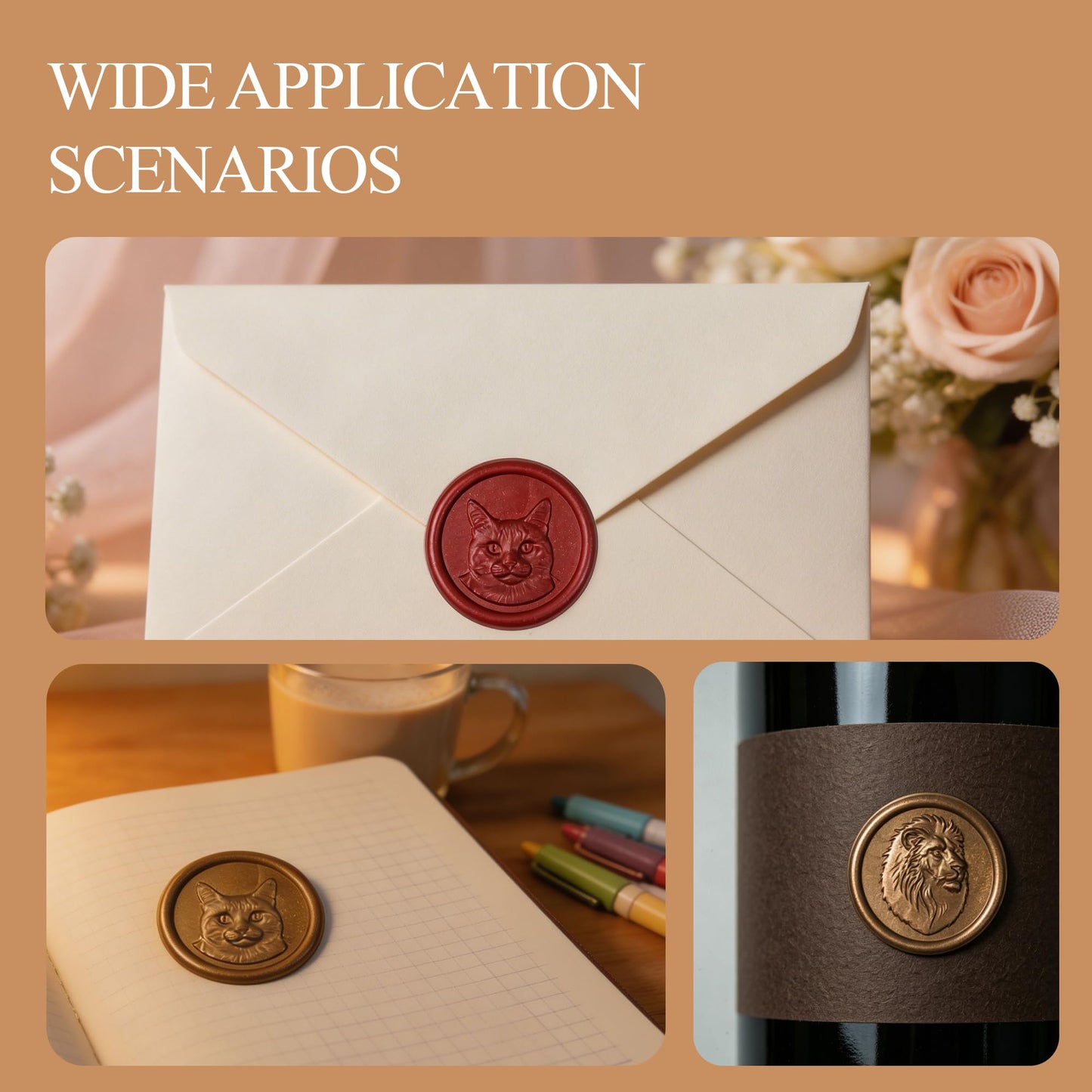 Mceal Wax Seal Stickers - 50 Pcs Gold Cat 3D Embossed Stickers with Strong Adhesive 30mm/1.18Inches Diameter for Invitation Gift Wrapping Christmas Holiday