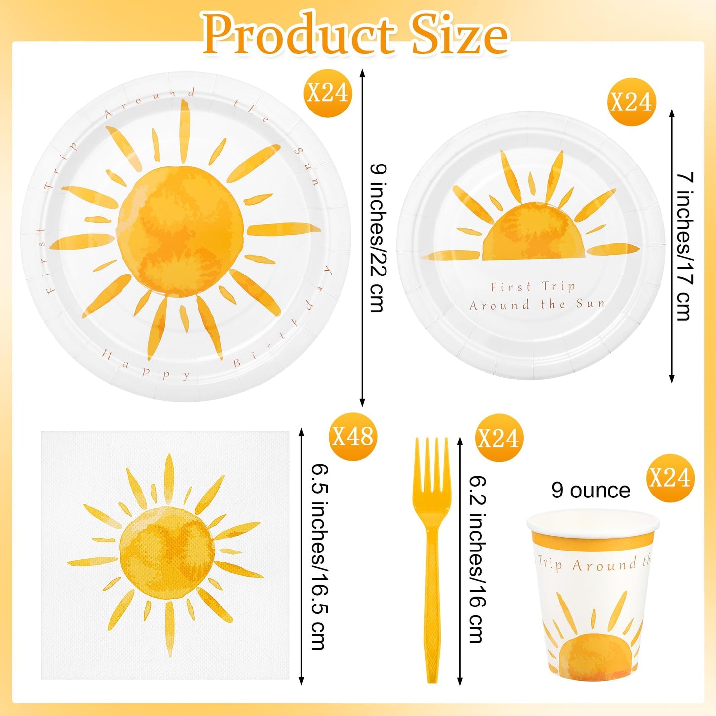 Kochorie 144 Pieces Boho Sun Birthday Party Decorations Tableware Sets Including Disposable Bohemia Sunshine Plates Napkins Cups Forks Serves 24 for Sun Baby Shower Party Supplies