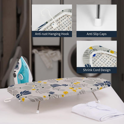 Slieton Tabletop Ironing Board 12"x29" – Portable Folding Ironing Board with Thick Felt Padding, Heat-Resistant Cover, Stainless Steel Legs, Compact & Space-Saving Design (Dandelion)