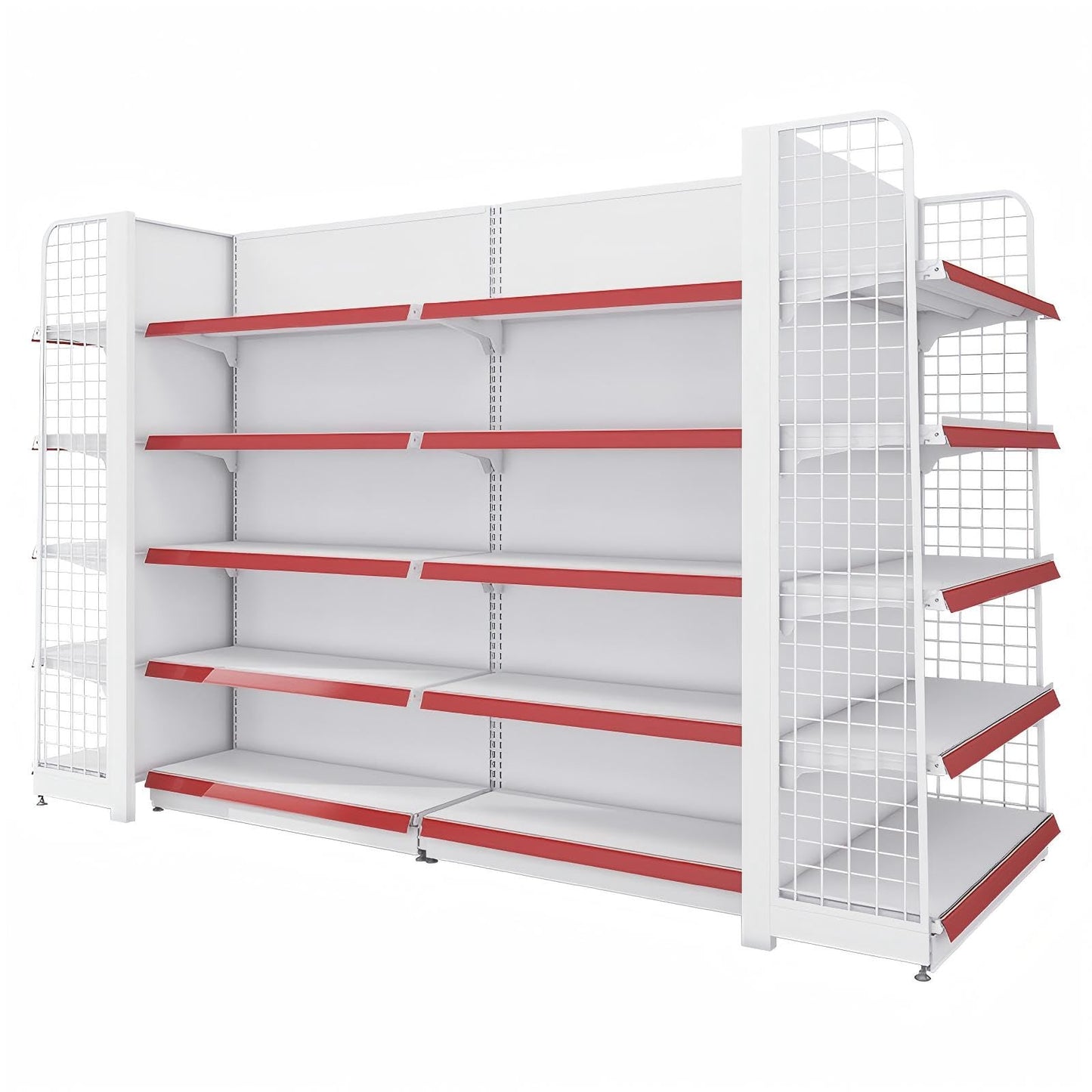 Gondola Shelving Unit for Retail Store, Heavy Duty Supermarket Display Rack, Double-Sided Metal Shelf with Adjustable Layers for Grocery, Convenience Store & Commercial Use (White, W106*D31*H63)