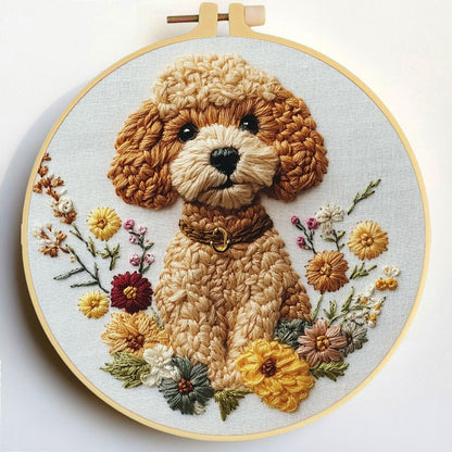 Punch Needle Kits Poodle Dog and Flowers Embroidery Starter Set with Hoop Easy for Beginners DIY Stress Relief Handmade Craft Hobby and Home Decor 20x20cm-6