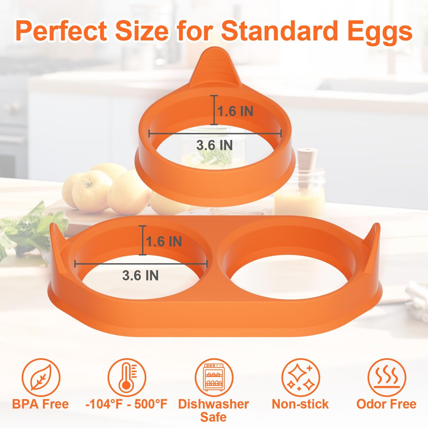 Silicone Egg Rings for Cooking, 2 Pack Egg Molds with Leak-Proof Design, Non-Stick BPA Free Egg Cooker Rings, Heat Resistant up to 500°F, Dishwasher Safe Orange