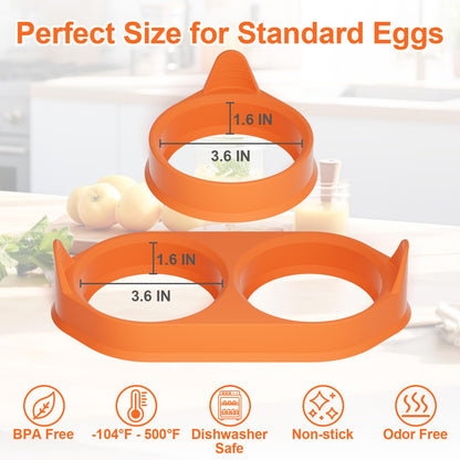 Silicone Egg Rings for Cooking, 2 Pack Egg Molds with Leak-Proof Design, Non-Stick BPA Free Egg Cooker Rings, Heat Resistant up to 500°F, Dishwasher Safe Orange