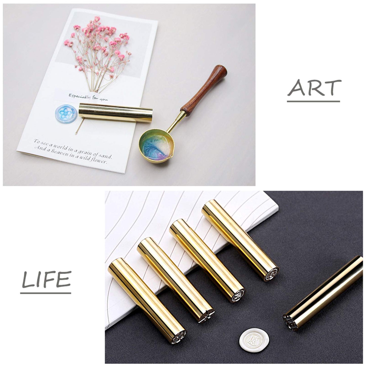CRASPIRE Mini 15mm Wax Seal Stamp 2 Sides Pattern Butterfly Dragonfly Brass Stamp Vintage Mini Wax for Wedding Invitations Envelopes Halloween Christmas Thanksgiving Gift Packing