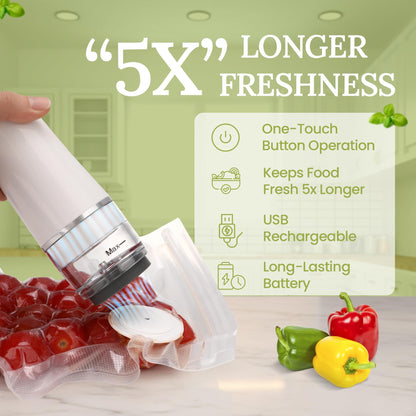 Handheld Vacuum Sealer for Food Storage - Vacuum Storage Bags and Machine - 30 Reusable Freezer Bags - USB Rechargeable - Mini Bag Sealer - Kitchen Gadgets for Meal Prep Essentials