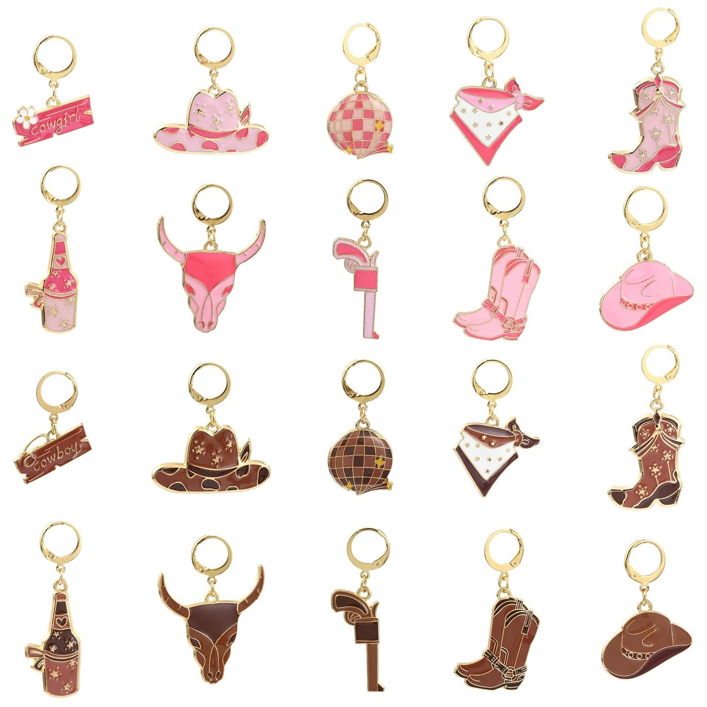 KitBeads 20Pcs 2 Colors Enamel Cowboy Charms Pink Brown Western Hat Broots Locking Stitch Markers for Weaving Sewing Quilting Jewelry Making