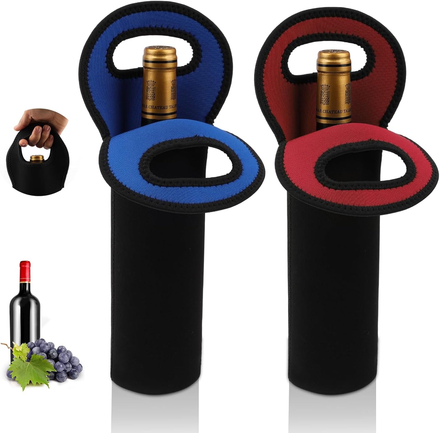 Desing Wish 2 PCS Wine Carrier Tote Bags for 750ml Bottles, Insulated Neoprene Wine Cooler Bags for Gift/Picnic/Party -