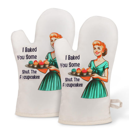 Miracu Funny Oven Mitts for Women, Cute Oven Mitt Set, Fun Kitchen Mittens, Baking Gifts for Women Bakers, Baker Gifts for Mom, Cooking Accessories, Retro Humor Mothers Day Bday Housewarming Presents