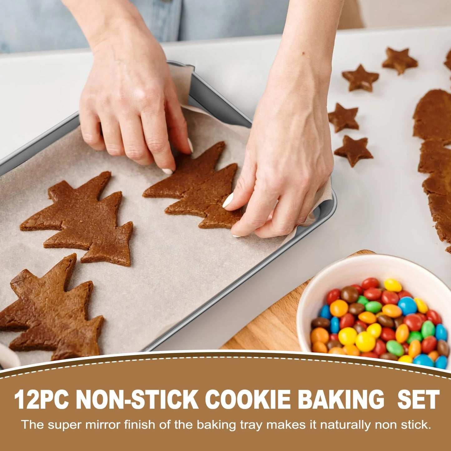 12 Pcs Baking Sheet Set, HKJ Chef Nonstick Stainless Steel Cookie Sheet Baking Pan and Baking Tray for Oven, Size 16 x 12 x 1 Inch, Non Toxic & Easy Clean & Heavy Duty