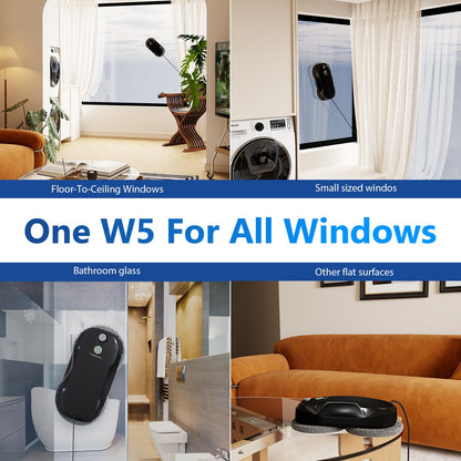 Tosima W5 Window Cleaning Robot, Dual Direction Auto-Spray Smart Window Cleaner with Triple Safety System, Smart Navigation, Remote Control, for All Smooth Surfaces, with 8 Rags, Black Robotic Vacuums