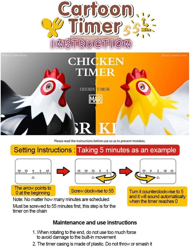 Chicken Cartoon Kitchen Timer, Cute Cooking Timer Reminder Countdown for Baking