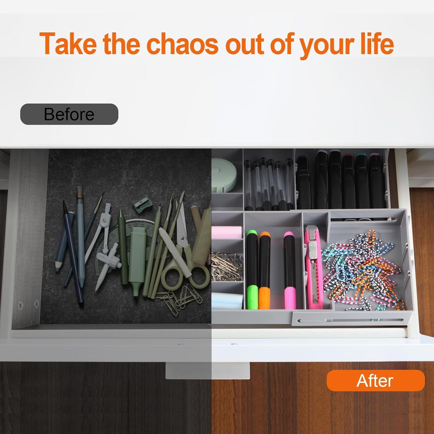 Drawer Organizer - 2/3 Tier Expandable Collapsible Tray with Adjustable Compartments for Cosmetics, Jewelry & Kitchen