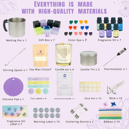 RU HANDMADE DIY Candle Making Kit for Adults – Soy Wax Candle Kit for Beginners, Make 7 Full-Size Candles with 7 Gift Boxes, 1120g Wax, 7×10ml Fragrance Oils, 4 Glass 7oz Jars & 3 Tins