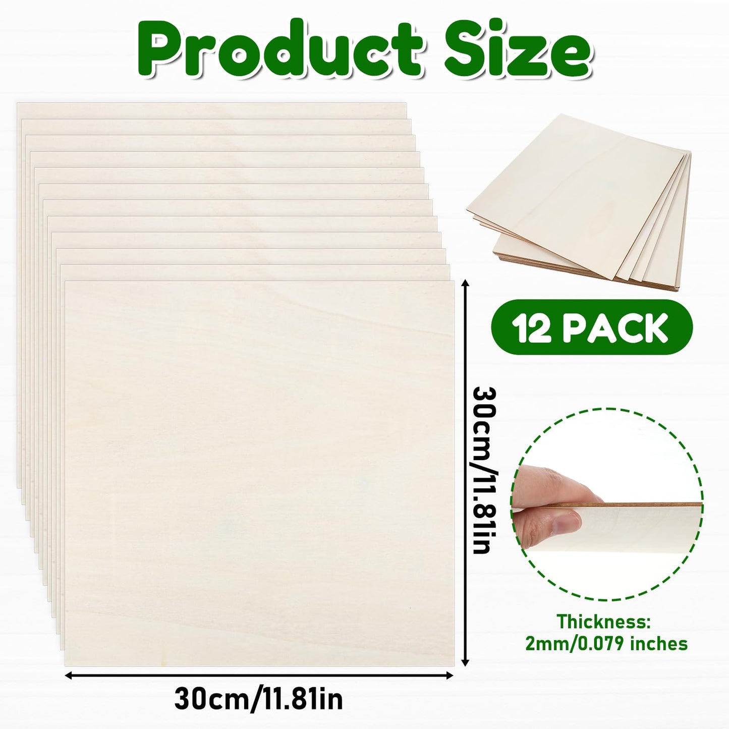 Yuanan 12 PCS Basswood Sheets, 12×12 Inch 2 mm Plywood Sheets Unfinished Wood for Laser Cutting Thick Linden Square, Engraving, DIY Handicrafts, Painting and Carving