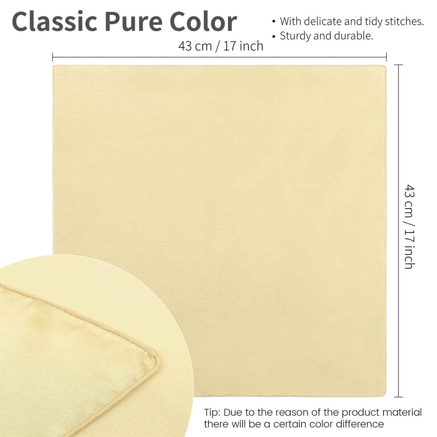 Aneco 16 Pack Square Satin Napkin Bright Silk Table Napkin Soft Smooth Fabric Table Napkin for Wedding Banquet Party Decoration, Champagne, 17 x 17 Inch