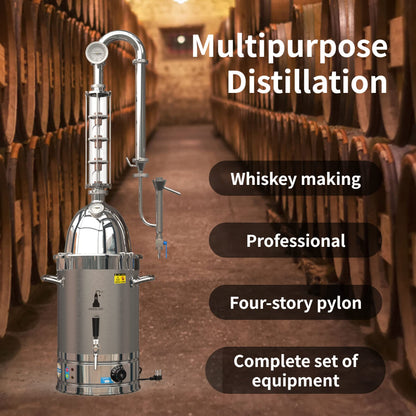 HOOLOO Alcohol Distiller Still for Home Use Kit 304 Stainless Steel Whiskey Making Kit with Thermometer Whiskey Brandy Vodka 6.3Gal (24L) (SV-30-110V)