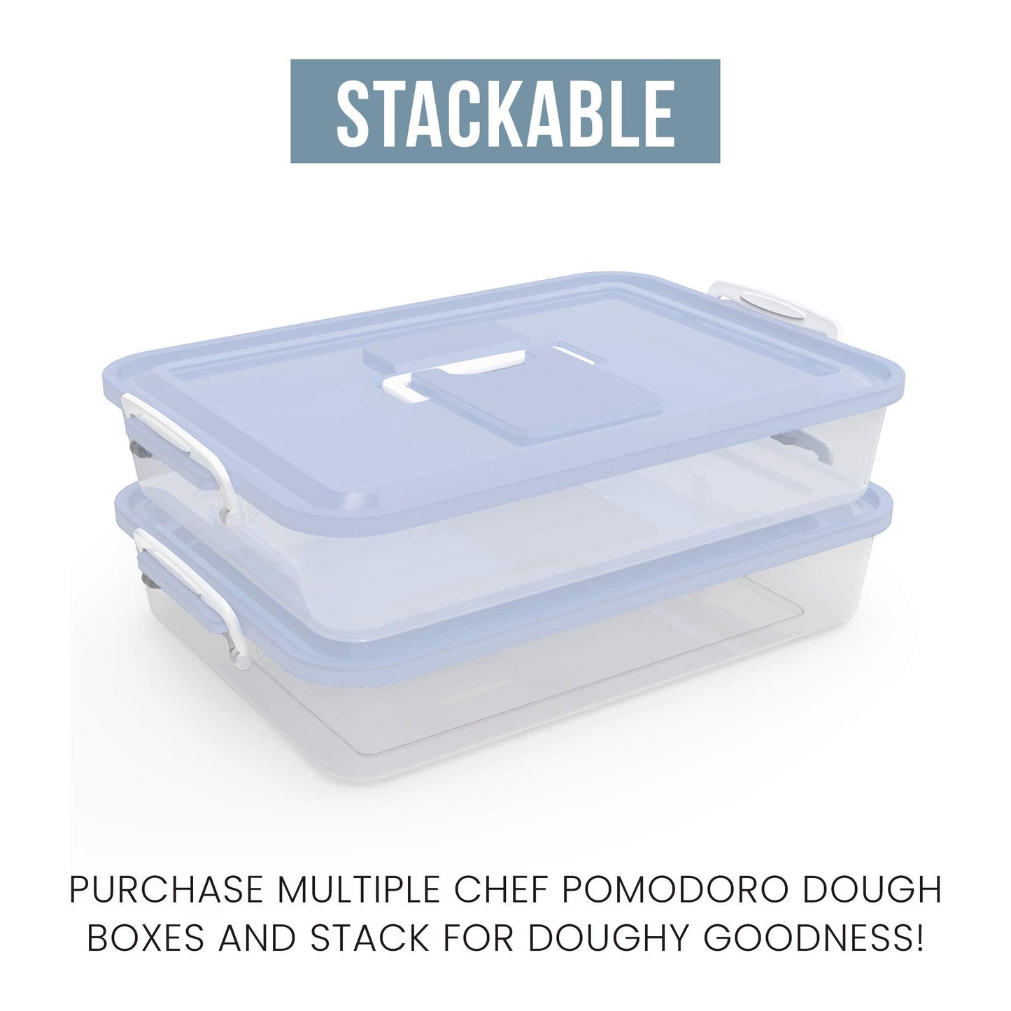Chef Pomodoro Pizza Dough Proofing Box, 14 x 11-Inch, Preparation Container with Lid, Fits 4-6 Proofing Balls, Household Pizza and Bread Dough Tray With Convenient Carry Handle (Blue)