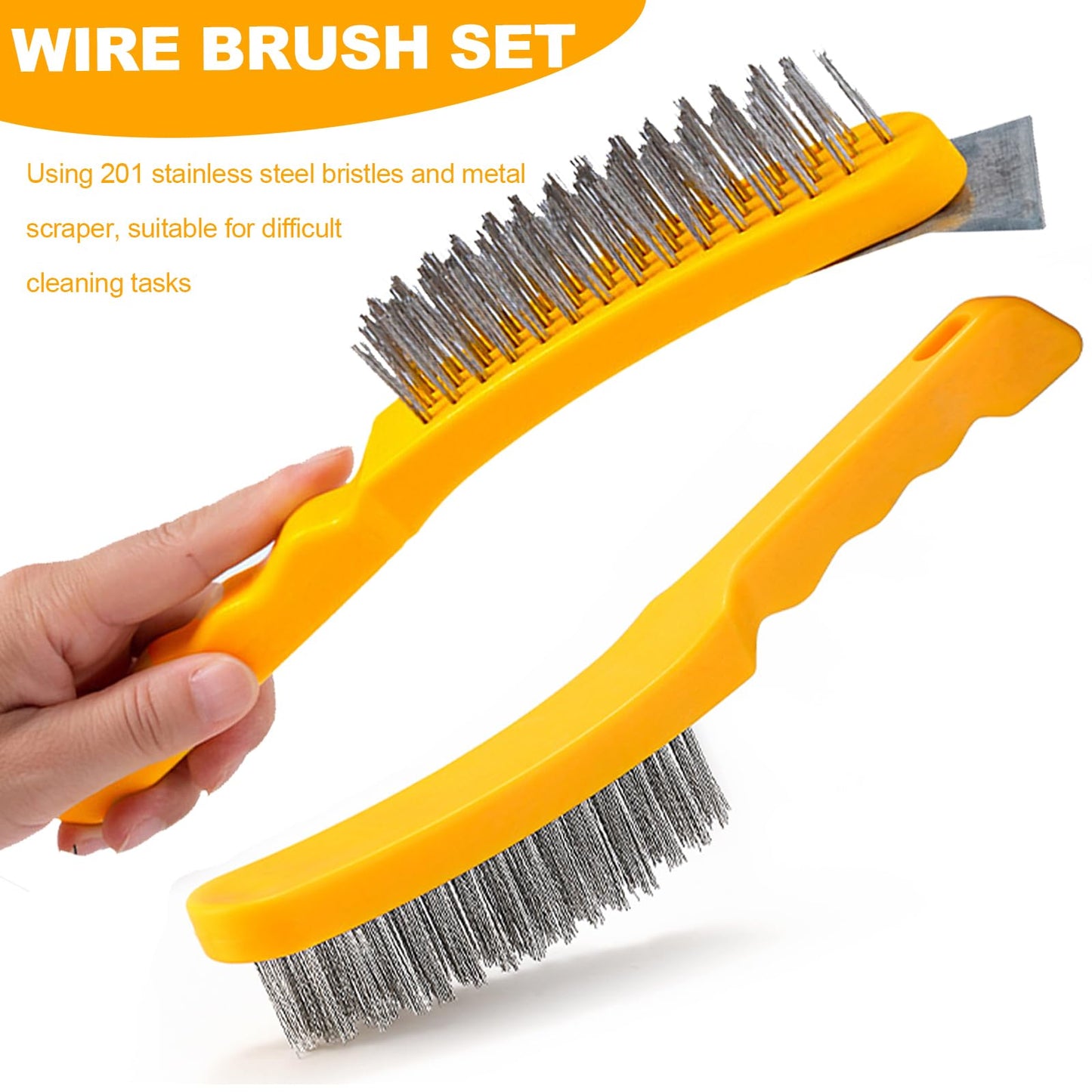 BSMstone Wire Brush Set Heavy Duty Stainless Steel Bristles Brush with Plastic Handle 2 in 1 Deeping Cleaning Tools for Rust,Welding Slay,Dirt,Painting Scrubbing