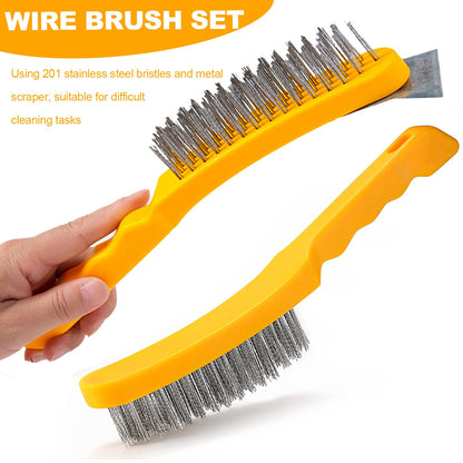 BSMstone Wire Brush Set Heavy Duty Stainless Steel Bristles Brush with Plastic Handle 2 in 1 Deeping Cleaning Tools for Rust,Welding Slay,Dirt,Painting Scrubbing