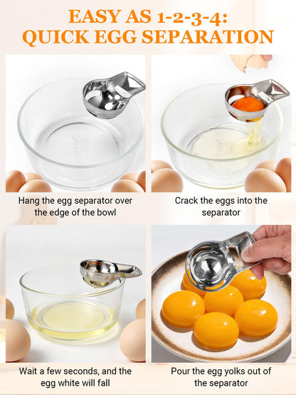 2 Pack Stainless Steel Egg Separator, Clip-On Egg Yolk Separator Tool, Hands-Free Egg White Separator from Yolk for Raw Eggs, Dishwasher Safe Yolk Separator for Any Bowl or Basin