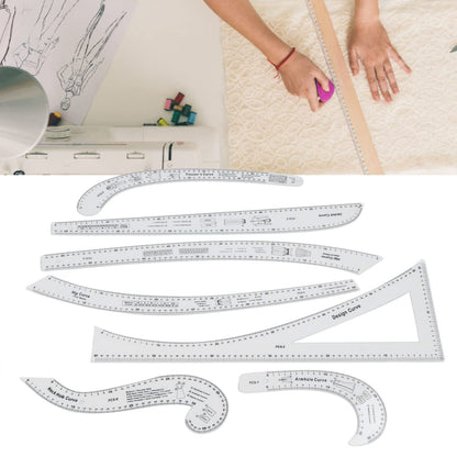 French Curve Ruler Set 7Pcs Acrylic Clear Sewing Ruler Tailor Kit for Dress Making