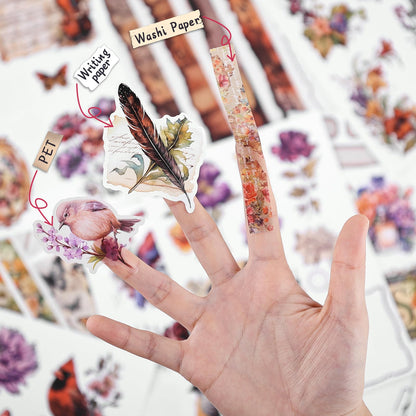 Dizdkizd 177 Pre-Cut Flower and Bird Scrapbook Sticker Book for Adults and Teens, Nature Themed Vintage Aesthetic Sticker Set, Journaling Supplies, Ephemera for Junk Journals