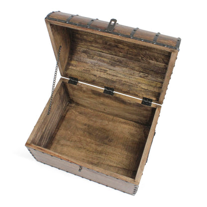 Nautical Cove Wood Treasure Chest with Decorative Rivets and Reinforcing Iron Strips with Lock and Skeleton Keys (Dark Antique, X-Large 16x12x12) – Wooden Keepsake Box, Pirate Decor, Storage Chest