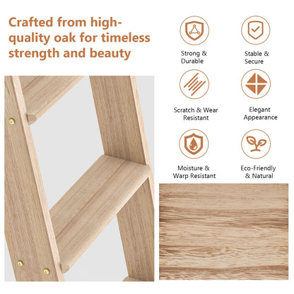 LKCBITION 95inch Oak Wood Ladder with 4ft Black Telescopic Roller Hardware on Sliding Library Ladder, Bottom Wheel with Brakes(Installation Height 89-3/4")