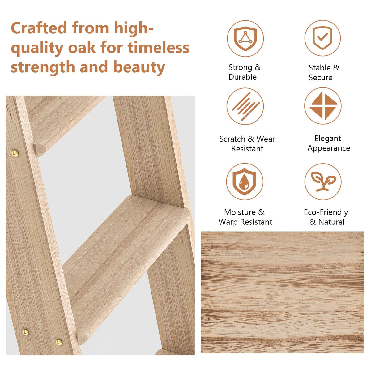 LKCBITION 87inch Heavy Duty Oak Wood Ladder with 4ft Telescoping Top Rollers & Bottom Brake Wheels Sliding Hardware, Rolling Library Ladder for Loft, Attic, Bookshelf