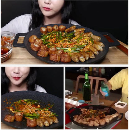 Nonstick Grill Pan, 30cm Round Griddle Frying Pan for Induction Stove Top, Korean BBQ, Outdoor Cooking