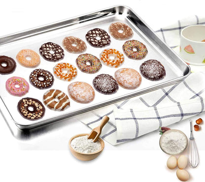 TeamFar Baking Sheet Set - 4 Stainless Steel Cookie Trays, Non-Toxic, Rust-Free, Easy Clean | 16/12.5/10/9.3 Inch