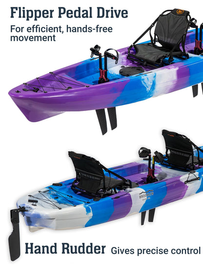Upgraded Brooklyn 13.5 Tandem Pedal Kayak by BKC, 2 Person Sit-On-Top Pedal Drive Kayak, 680 lb Capacity, Dual Flipper Pedals, Rudder Steering, for Fishing & Touring