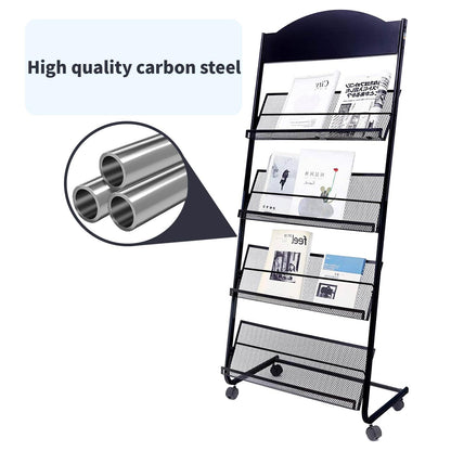Yinghao Floor Standing Magazine Rack, 4 Layer Iron Magazine Rack Floor, Suitable for the Display of Brochures or Documents in Exhibitions, Shopping Malls, Hospitals, Offices