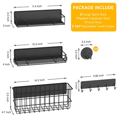 Minicloss Magnetic Spice Rack for Refrigerator - 6 Pack Magnetic Spice Rack with Magnetic Basket & Paper Towel Holder, Strong Magnetic Storage Organizer for Kitchen, Black