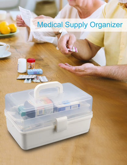 Facikono 3 Layer Multipurpose Storage Box White Tackle Box Organizer - Craft Organizer with Handle, Portable Art Supplies Case, Medicine First Aid Box, Sewing & Tool Organizer with Divided Trays