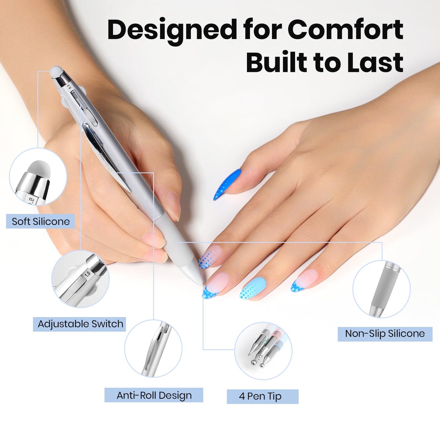 Beetles Nail Art Brushes 8pcs – Crystal Nail Art Tools 5pcs Double-headed Nails Dotting Tool, 3pcs Striping Liner Brushes for Nails with Pearls Bowknot Stickers, DIY Home Salon Manicure Design Tools