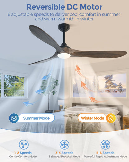 Ombrin 72 inch Outdoor Ceiling Fans with Lights,Smart Wood Large Ceiling Fan for Alexa,Google & APP Control,Indoor/Outdoor,3 Blades,3CCT Dimmable,Deep Brown Walnut,Downrod Mount for Patio Porch