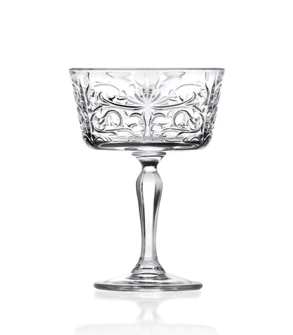 Barski Champagne Glasses - Flute - Saucer - Belle Coupe - Set of 6 Glasses - Glass Crystal - Glass has Tattoo Design -9 oz Made in Europe