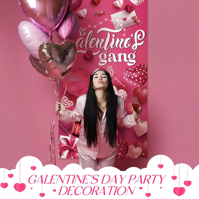 VitalCozy Galentine's Day Door Cover 72 x 35 Inch Happy Galentine's Day Galentines Gang Door Banner Pink Heart Valentines Indoor Outdoor Decorations for Women Girls Home Party Supplies(Classic)