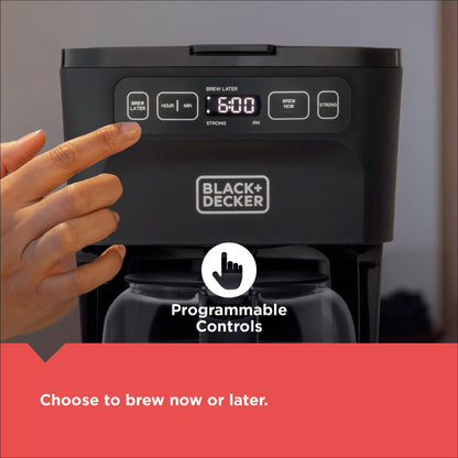 BLACK+DECKER CAFÉCRAFT 12-Cup Programmable Coffee Maker, Stainless Steel Drip Coffeemaker with Vortex Showerhead, Strength Selector, Sneak-A-Cup, Keep Warm