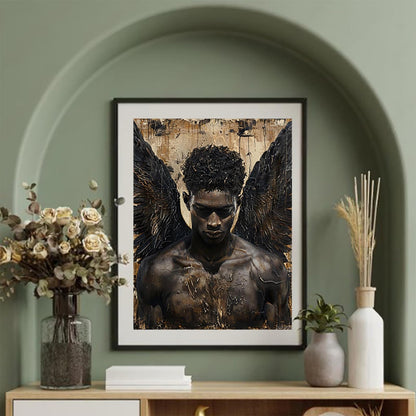 JXAVAXDE 5D Diamond Art Painting Black Angel African Man with Black Wing Full Drill Diamond Art Painting by Number Kits for Adults Beads Mosaic Cross Stitch for Wall Decoration 12x16inch