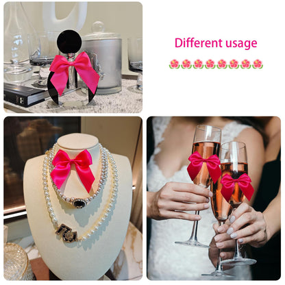 ULIFEBETTER 50PCS Hot Pink Satin Bows, Hot Pink Bows for Crafts Twist Tie Bows for Gift Wrapping Double-Sided Tape Bows for Treats Bags Wrapping Baby Shower Wedding Decorations(2.7x2.5 Inch)