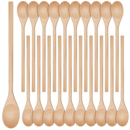 40 Pieces Wooden Spoons for Cooking Bulk 12 Inch Long Handle Cooking Mixing Oval Spoons Tasting Mixing Baking Serving Utensils, Wooden Decorative Spoon Gifts for Bridal DIY Carving Crafts, Drawing
