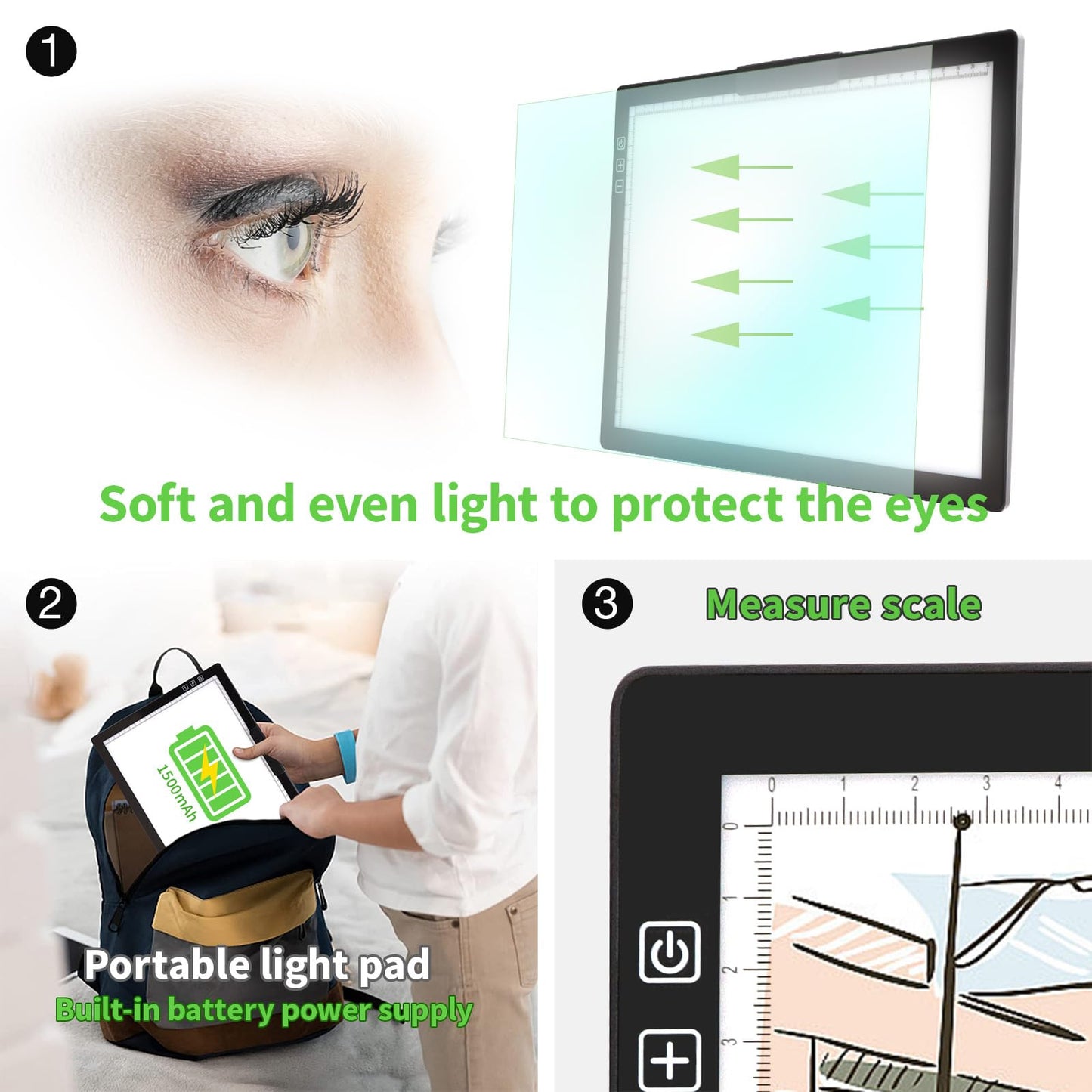 Rechargeable A4 Light Pad - Stepless Dimmable 6 Levels Brightness Tracing Light Box, Diamond Painting Light Board with Top Clip, Battery Powered Portable Light Pad for Weeding Vinyl Tracing
