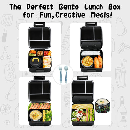 JXXM Bento Lunch Box for Kids With 8oz Soup thermo,Leak-proof Lunch Containers with 5 Compartment,thermo Food Jar and Lunch Bag, Food Containers for School (A-Black(Game Consoley))