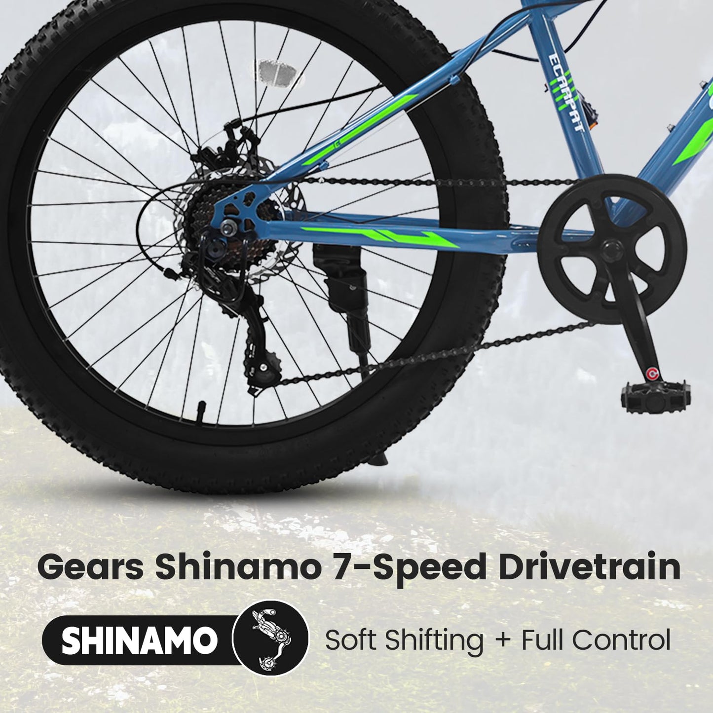 richvelo 26 Inch Fat Tire Bike Adult/Youth Full Shimano 7 Speeds Mountain Bike, Dual Disc Brake, High-Carbon Steel Frame, Front Suspension, Mountain Trail Bike, Urban Commuter City Bicycle
