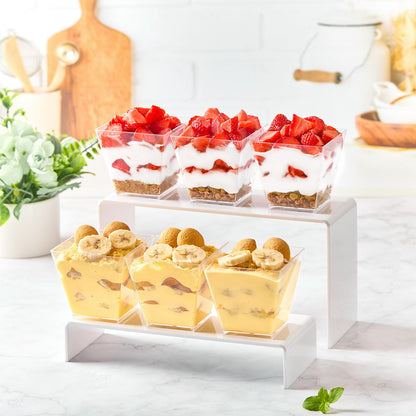 Zezzxu 7 oz Square Mini Dessert Cups with Spoons - 50 Pack Plastic Pudding & Parfait Cups Party Dessert Shooters for Serving Trifle Mousse Cake Appetizers