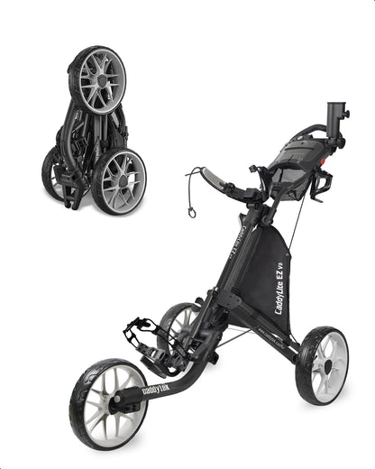 Caddytek CaddyLite EZ V8 Golf Push Cart - Lightweight 3 Wheel Foldable Cart with One-Click 2-Step Folding, EVA Wheels, Adjustable Handle, Cooler Basket, Umbrella & Drink Holder, Compact Golf Cart
