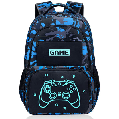 Fitvc Glow in The Dark Backpack for Boys - Game Boys Backpack for Kids Children Teens Elementary Middle School - 17″ Gamer Bookbag Travel Back Pack for Age 6-18