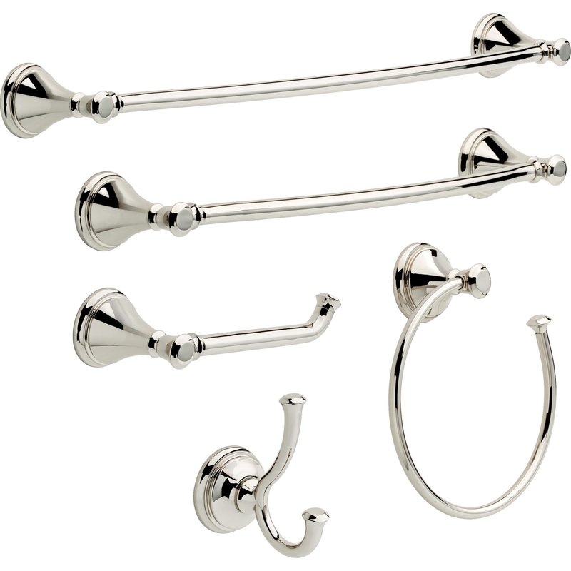 DELTA Cassidy 18 inch Glass Shelf With Towel Bar, Polished Nickel, Bathroom Accessories, 79710-PN